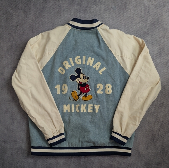 Disney Other - Mickey Mouse 1928 League Denim Varsity Retro Y2K Embroidery Size L Blue & Cream